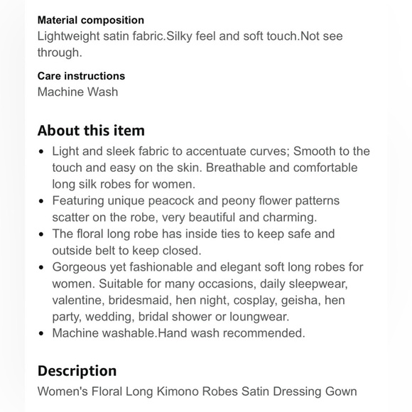 New Elegant Floral Satin Kimono Robe One Size Peacock & Peony Flowers Silky Feel - Picture 5 of 6